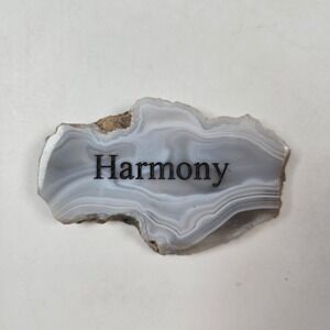 Agate Stone Slice Grey Harmony Engraved Crystal Paperweight Rock Polished